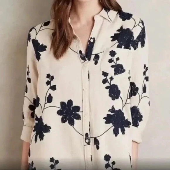 Isabella Sinclair Anthropologie Shadowbloom Embroidered Button Down shirt, sz XS - Picture 11 of 11